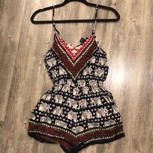 Elephant print romper with pockets